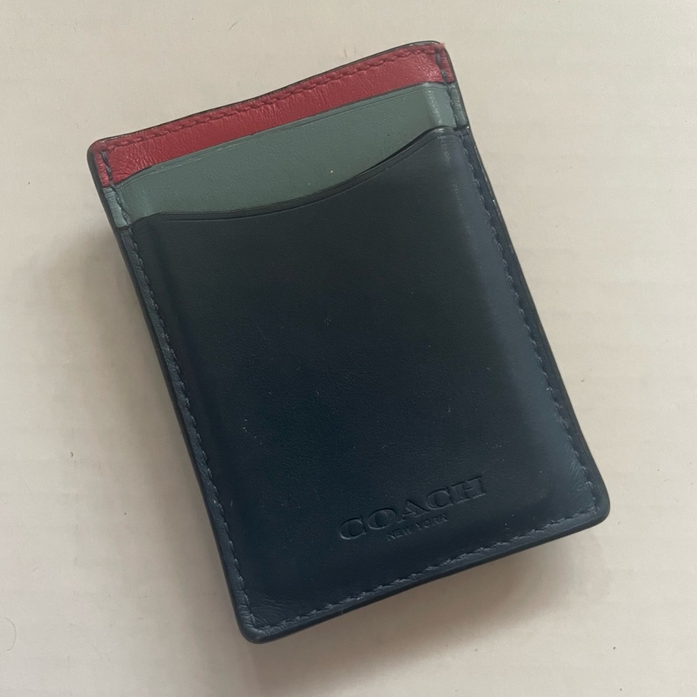 Coach Leather Colorblock Wallet Money Clip Blue Red Slim